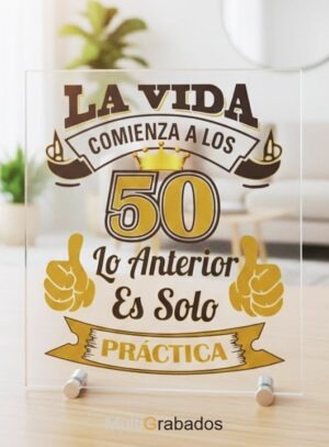 Marco de cristal transparente con soportes metálicos modelo Crystal Air-Deco Slim, mostrando una muestra de personalización