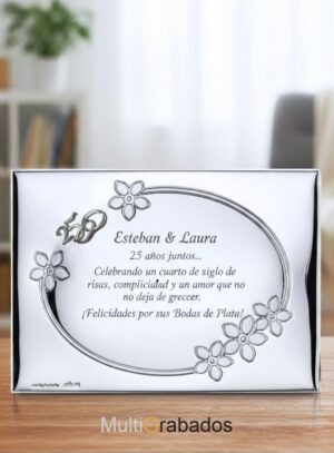Placa conmemorativa de plata brillante para 25 aniversario con el número 25 en plata