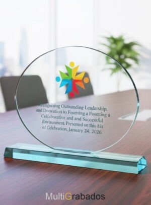 Trofeo circular de cristal transparente modelo Orbital