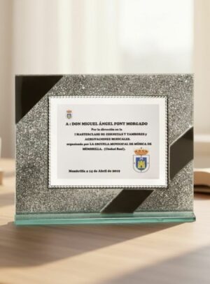 Placa cristal homenaje moderna