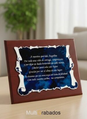 Placa de homenaje modelo 4633 personalizada con dedicatoria en estuche de presentación premium