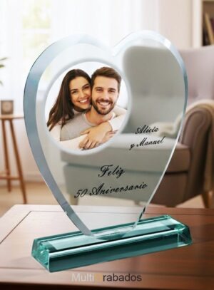 Trofeo de cristal en forma de corazón con grabado personalizado para aniversario y estuche de lujo