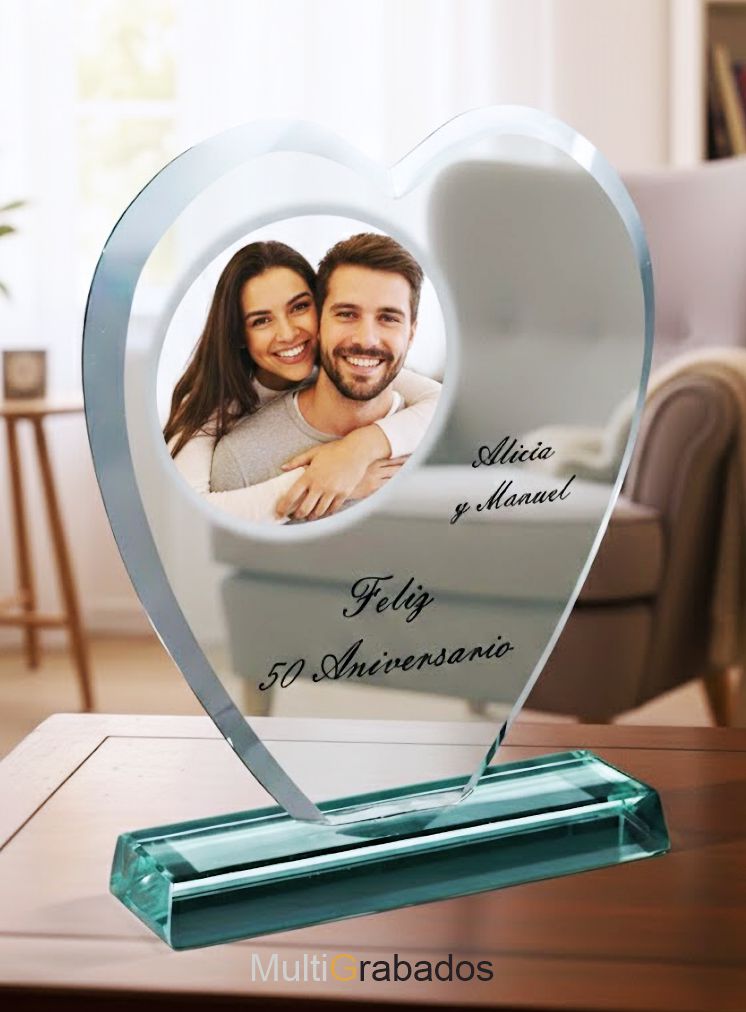 Trofeo de cristal en forma de corazón con grabado personalizado para aniversario y estuche de lujo