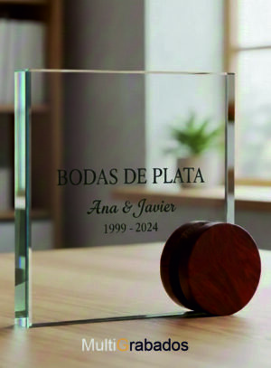 Placa de cristal óptico personalizada para celebración de bodas de plata, oro o premios de homenaje y reconocimiento