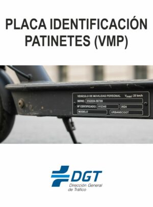 Placa de aluminio negro 104x30mm para identificación de patinete eléctrico con datos técnicos grabados por láser